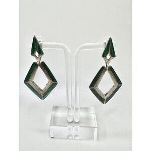 RETRO SOUTHWEST SIGNED TCA STERLING MALACHITE DOORKNOCKER EARRINGS 1986